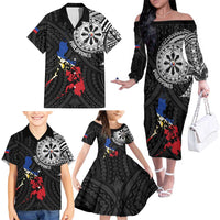 Philippines Strong Family Matching Off The Shoulder Long Sleeve Dress and Hawaiian Shirt Filipino Map Polynesian Tattoo - Polynesian Pride