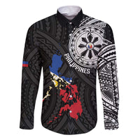 Philippines Strong Family Matching Off The Shoulder Long Sleeve Dress and Hawaiian Shirt Filipino Map Polynesian Tattoo - Polynesian Pride