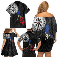 Philippines Strong Family Matching Off Shoulder Short Dress and Hawaiian Shirt Filipino Map Polynesian Tattoo - Polynesian Pride
