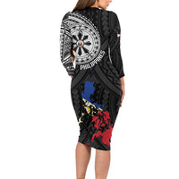 Philippines Strong Long Sleeve Bodycon Dress Filipino Map Polynesian Tattoo - Polynesian Pride