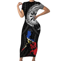 Philippines Strong Short Sleeve Bodycon Dress Filipino Map Polynesian Tattoo LT14 Long Dress Black - Polynesian Pride