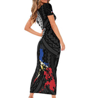 Philippines Strong Short Sleeve Bodycon Dress Filipino Map Polynesian Tattoo LT14 - Polynesian Pride