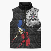 Philippines Strong Sleeveless Puffer Jacket Filipino Map Polynesian Tattoo - Polynesian Pride