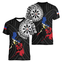 Philippines Strong Women V-Neck T-Shirt Filipino Map Polynesian Tattoo - Polynesian Pride