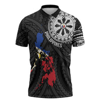 Philippines Strong Zipper Polo Shirt Filipino Map Polynesian Tattoo - Polynesian Pride