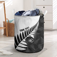 New Zealand Lawn Bowls Custom Laundry Basket Aotearoa Silver Fern LT14 Black - Polynesian Pride