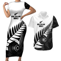 New Zealand Lawn Bowls Custom Couples Matching Short Sleeve Bodycon Dress and Hawaiian Shirt Aotearoa Silver Fern LT14 Black - Polynesian Pride