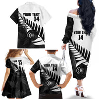 New Zealand Lawn Bowls Custom Family Matching Off The Shoulder Long Sleeve Dress and Hawaiian Shirt Aotearoa Silver Fern - Polynesian Pride