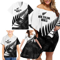 New Zealand Lawn Bowls Custom Family Matching Off Shoulder Short Dress and Hawaiian Shirt Aotearoa Silver Fern - Polynesian Pride