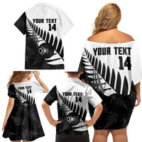 New Zealand Lawn Bowls Custom Family Matching Off Shoulder Short Dress and Hawaiian Shirt Aotearoa Silver Fern - Polynesian Pride