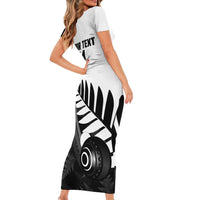 New Zealand Lawn Bowls Custom Family Matching Short Sleeve Bodycon Dress and Hawaiian Shirt Aotearoa Silver Fern - Polynesian Pride