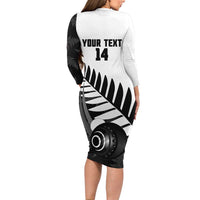 New Zealand Lawn Bowls Custom Long Sleeve Bodycon Dress Aotearoa Silver Fern - Polynesian Pride
