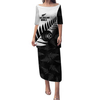 New Zealand Lawn Bowls Custom Puletasi Aotearoa Silver Fern LT14 Long Dress Black - Polynesian Pride