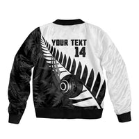 New Zealand Lawn Bowls Custom Sleeve Zip Bomber Jacket Aotearoa Silver Fern - Polynesian Pride