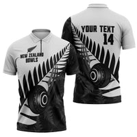New Zealand Lawn Bowls Custom Zipper Polo Shirt Aotearoa Silver Fern LT14 - Polynesian Pride