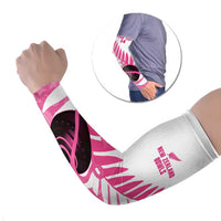 New Zealand Lawn Bowls Breast Cancer Custom Arm Sleeves Aotearoa Maori Silver Fern Pink Ribbon - Polynesian Pride