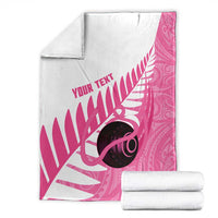 New Zealand Lawn Bowls Breast Cancer Custom Blanket Aotearoa Maori Silver Fern Pink Ribbon - Polynesian Pride