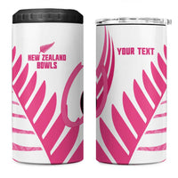 New Zealand Lawn Bowls Breast Cancer Custom 4 in 1 Can Cooler Tumbler Aotearoa Maori Silver Fern Pink Ribbon - Polynesian Pride