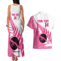 New Zealand Lawn Bowls Breast Cancer Custom Couples Matching Tank Maxi Dress and Hawaiian Shirt Aotearoa Maori Silver Fern Pink Ribbon - Polynesian Pride