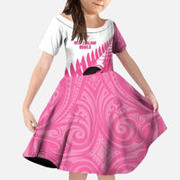 New Zealand Lawn Bowls Breast Cancer Custom Family Matching Long Sleeve Bodycon Dress and Hawaiian Shirt Aotearoa Maori Silver Fern Pink Ribbon - Polynesian Pride