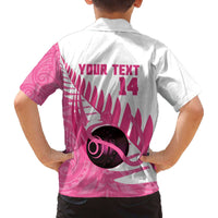New Zealand Lawn Bowls Breast Cancer Custom Family Matching Off The Shoulder Long Sleeve Dress and Hawaiian Shirt Aotearoa Maori Silver Fern Pink Ribbon - Polynesian Pride