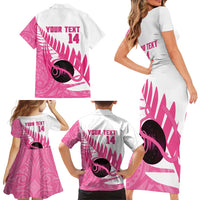 New Zealand Lawn Bowls Breast Cancer Custom Family Matching Short Sleeve Bodycon Dress and Hawaiian Shirt Aotearoa Maori Silver Fern Pink Ribbon - Polynesian Pride