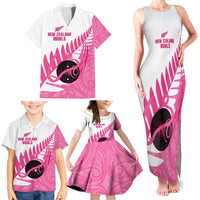 New Zealand Lawn Bowls Breast Cancer Custom Family Matching Tank Maxi Dress and Hawaiian Shirt Aotearoa Maori Silver Fern Pink Ribbon - Polynesian Pride