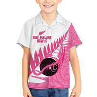 New Zealand Lawn Bowls Breast Cancer Custom Kid Hawaiian Shirt Aotearoa Maori Silver Fern Pink Ribbon LT14 Kid Pink - Polynesian Pride