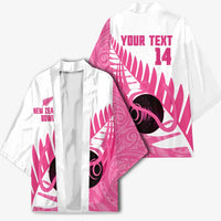 New Zealand Lawn Bowls Breast Cancer Custom Kimono Aotearoa Maori Silver Fern Pink Ribbon - Polynesian Pride