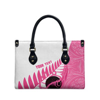 New Zealand Lawn Bowls Breast Cancer Custom Leather Bag Aotearoa Maori Silver Fern Pink Ribbon - Polynesian Pride