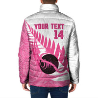 New Zealand Lawn Bowls Breast Cancer Custom Padded Jacket Aotearoa Maori Silver Fern Pink Ribbon - Polynesian Pride