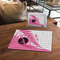New Zealand Lawn Bowls Breast Cancer Custom Puzzle Aotearoa Maori Silver Fern Pink Ribbon - Polynesian Pride