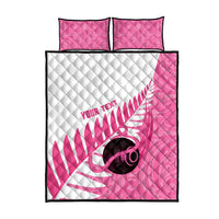 New Zealand Lawn Bowls Breast Cancer Custom Quilt Bed Set Aotearoa Maori Silver Fern Pink Ribbon - Polynesian Pride