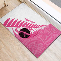 New Zealand Lawn Bowls Breast Cancer Custom Rubber Doormat Aotearoa Maori Silver Fern Pink Ribbon - Polynesian Pride
