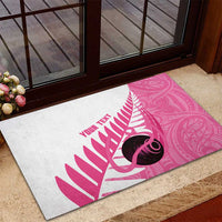 New Zealand Lawn Bowls Breast Cancer Custom Rubber Doormat Aotearoa Maori Silver Fern Pink Ribbon - Polynesian Pride