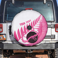 New Zealand Lawn Bowls Breast Cancer Custom Spare Tire Cover Aotearoa Maori Silver Fern Pink Ribbon - Polynesian Pride