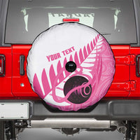 New Zealand Lawn Bowls Breast Cancer Custom Spare Tire Cover Aotearoa Maori Silver Fern Pink Ribbon - Polynesian Pride