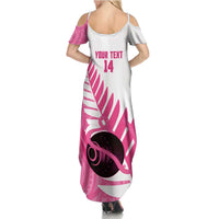 New Zealand Lawn Bowls Breast Cancer Custom Summer Maxi Dress Aotearoa Maori Silver Fern Pink Ribbon - Polynesian Pride