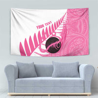 New Zealand Lawn Bowls Breast Cancer Custom Tapestry Aotearoa Maori Silver Fern Pink Ribbon - Polynesian Pride