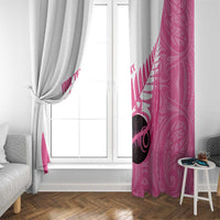 New Zealand Lawn Bowls Breast Cancer Custom Window Curtain Aotearoa Maori Silver Fern Pink Ribbon - Polynesian Pride