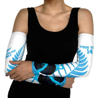 New Zealand Lawn Bowls Prostate Cancer Custom Arm Sleeves Aotearoa Maori Silver Fern Blue Ribbon - Polynesian Pride