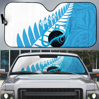 New Zealand Lawn Bowls Prostate Cancer Custom Auto Sun Shade Aotearoa Maori Silver Fern Blue Ribbon - Polynesian Pride