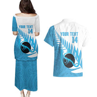 New Zealand Lawn Bowls Prostate Cancer Custom Couples Matching Puletasi and Hawaiian Shirt Aotearoa Maori Silver Fern Blue Ribbon - Polynesian Pride