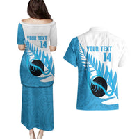 New Zealand Lawn Bowls Prostate Cancer Custom Couples Matching Puletasi and Hawaiian Shirt Aotearoa Maori Silver Fern Blue Ribbon - Polynesian Pride