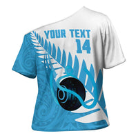 New Zealand Lawn Bowls Prostate Cancer Custom Cross Shoulder Shirt Aotearoa Maori Silver Fern Blue Ribbon - Polynesian Pride