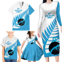New Zealand Lawn Bowls Prostate Cancer Custom Family Matching Long Sleeve Bodycon Dress and Hawaiian Shirt Aotearoa Maori Silver Fern Blue Ribbon LT14 - Polynesian Pride