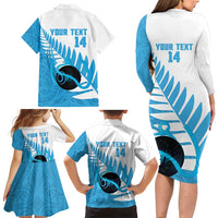 New Zealand Lawn Bowls Prostate Cancer Custom Family Matching Long Sleeve Bodycon Dress and Hawaiian Shirt Aotearoa Maori Silver Fern Blue Ribbon LT14 - Polynesian Pride