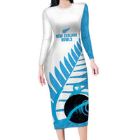 New Zealand Lawn Bowls Prostate Cancer Custom Family Matching Long Sleeve Bodycon Dress and Hawaiian Shirt Aotearoa Maori Silver Fern Blue Ribbon LT14 Mom's Dress Blue - Polynesian Pride
