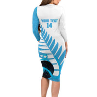 New Zealand Lawn Bowls Prostate Cancer Custom Family Matching Long Sleeve Bodycon Dress and Hawaiian Shirt Aotearoa Maori Silver Fern Blue Ribbon LT14 - Polynesian Pride