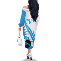 New Zealand Lawn Bowls Prostate Cancer Custom Family Matching Off The Shoulder Long Sleeve Dress and Hawaiian Shirt Aotearoa Maori Silver Fern Blue Ribbon - Polynesian Pride